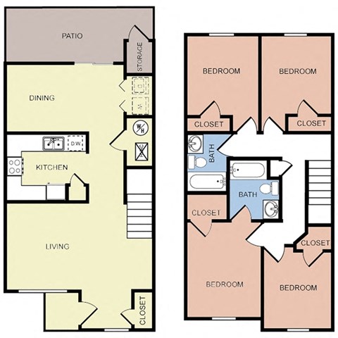 Floor plan for 4 beds, 2 baths, 1358 sqft